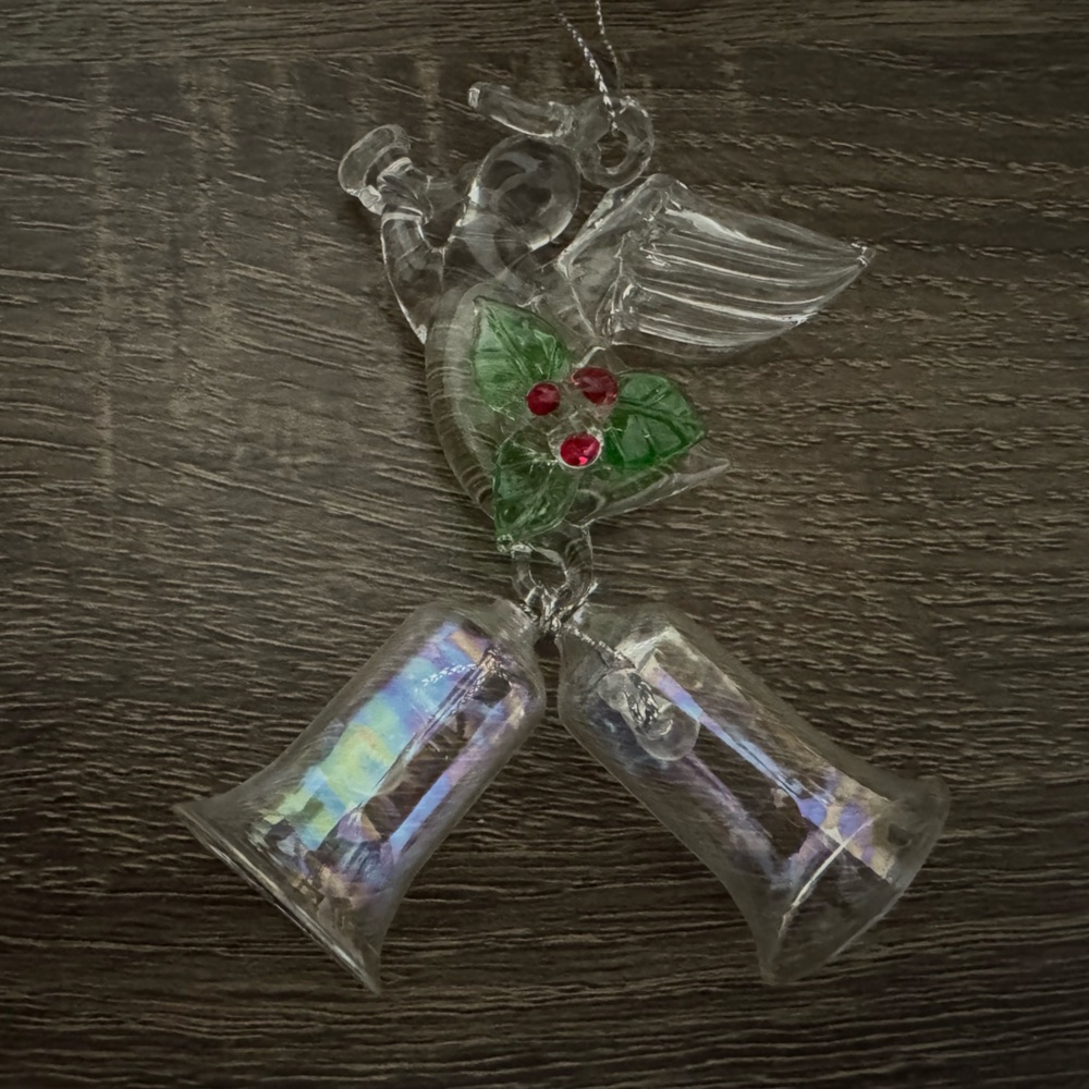 Vintage Christmas Angel Glass Bell Tree Ornament Red/Green and Clear.